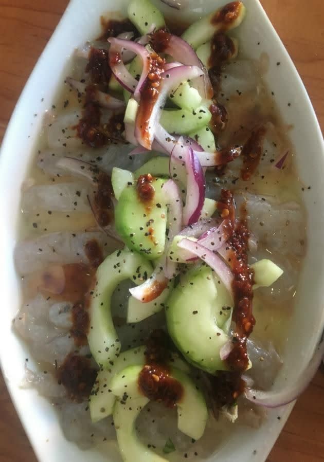 Order the aguachile at Los Hijos del Mar, a modern seafood restaurant in Playa Del Carmen.