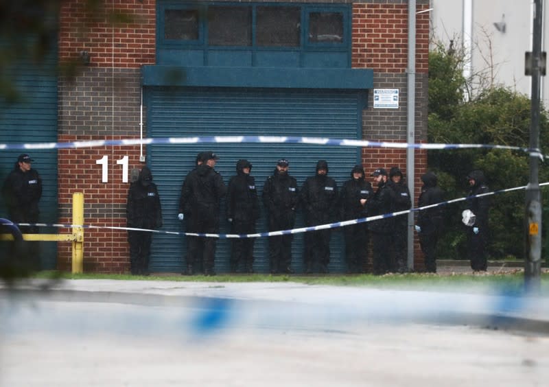 The scene where bodies were discovered in a lorry container, in Grays