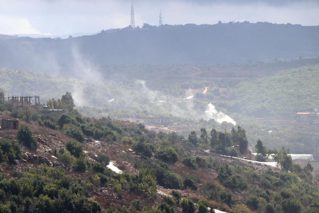 Smoke billowing  following Israeli shelling in the southern Lebanese border village of Aita al-Shaab (AFP via Getty Images)