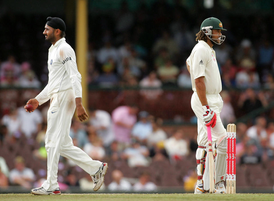 Harbhajan Singh and Andrew Symonds at the SCG in 2008.