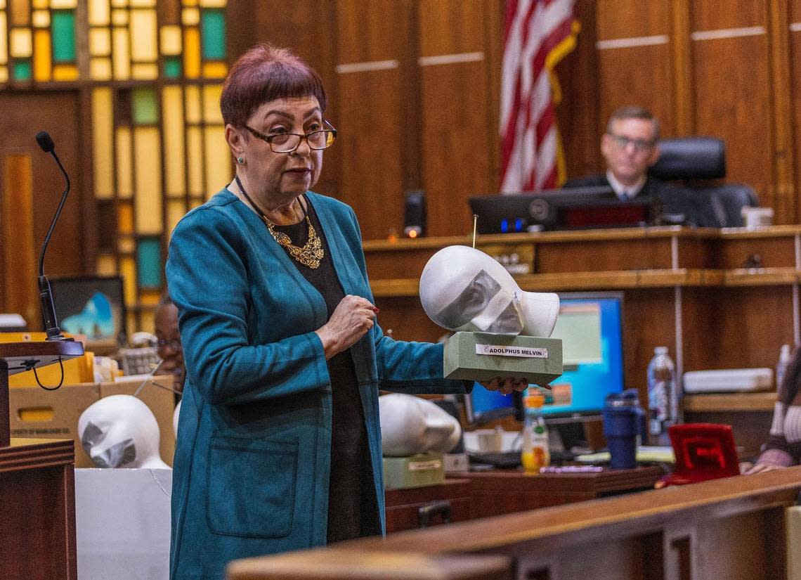 Miami-Dade Assistant State Attorney Abbe Rifkin during her closing argument Thursday, April 4, 2024, for the re-sentencing of convicted killer Tavares Calloway. Calloway killed five men during a 1997 robbery near Little Haiti.