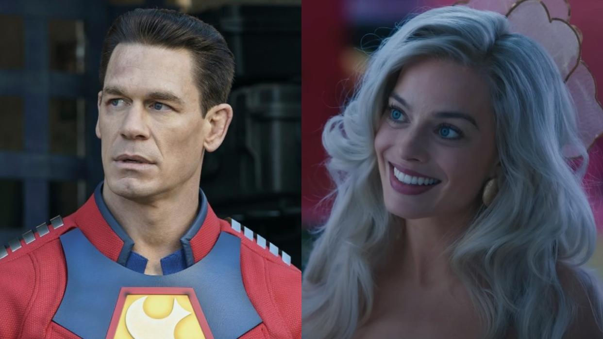  From left to right: John Cena in Peacemaker and Margot Robbie as Barbie in Barbie  