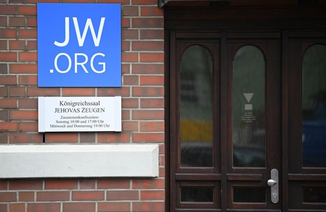 The entrance at the headquarters of the Jehovah's Witnesses Germany. <a href="https://www.gettyimages.com/detail/news-photo/march-2023-berlin-the-entrance-at-the-headquarters-of-the-news-photo/1247981601?phrase=jehovah%27s%20witnesses&adppopup=true" rel="nofollow noopener" target="_blank" data-ylk="slk:Britta Pedersen/picture alliance via Getty Images;elm:context_link;itc:0;sec:content-canvas" class="link ">Britta Pedersen/picture alliance via Getty Images</a>