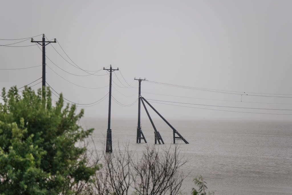  Transmission towers are shown ahead of the Tropical Storm Nicholas on September 13, 2021 in Galveston, Texas (Getty Images)