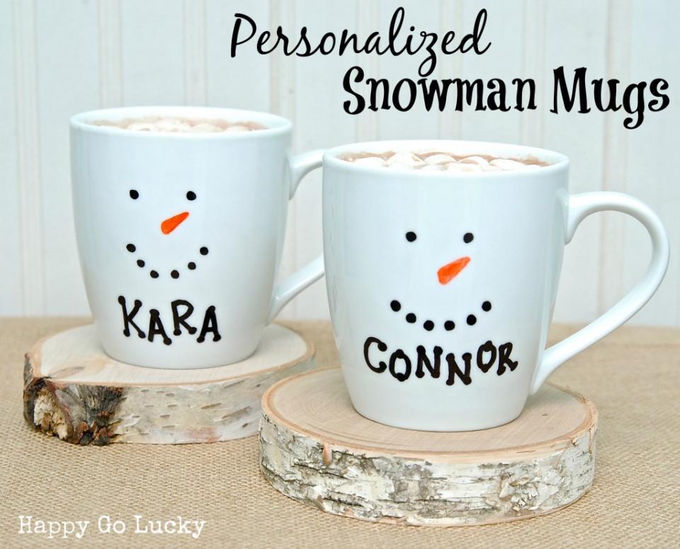 <p>Whether you want to paint "World's Greatest Mum" or a festive design. A personalised mug is an easy, fun gift to make that is sure to be loved. <a rel="nofollow noopener" href="http://www.happygoluckyblog.com/2013/11/15-minute-holiday-mugs.html" target="_blank" data-ylk="slk:[Photo: Happy Go Lucky Blog];elm:context_link;itc:0;sec:content-canvas" class="link "><em>[Photo: Happy Go Lucky Blog]</em></a> </p>