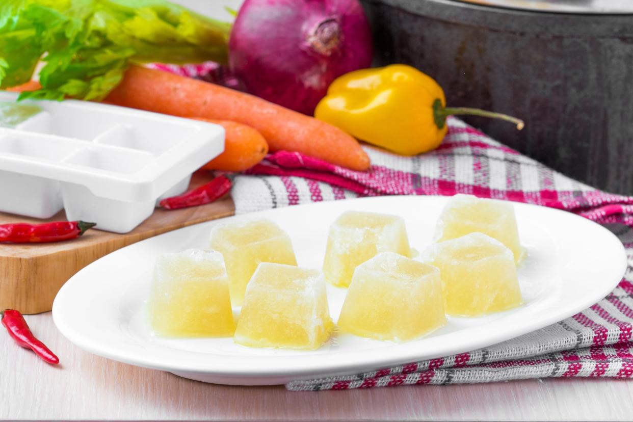 homemade frozen chicken vegetable broth ice cubes