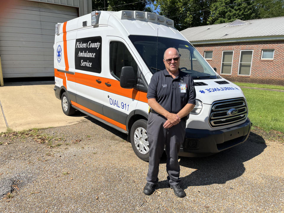 Neal Lollar works for the nonprofit Pickens County Ambulance Service, which can deploy only one or two ambulances to serve the entire 900-square-mile Alabama county. / Credit: Taylor Sisk for KFF Health News