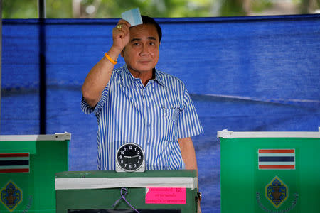 FILE PHOTO: Thai Prime Minister Prayuth Chan-ocha casts his ballot at a polling station during a constitutional referendum vote in Bangkok, Thailand August 7, 2016. REUTERS/Jorge Silva/File Photo