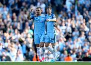 <p>Manchester City celebrate their opening goal</p>