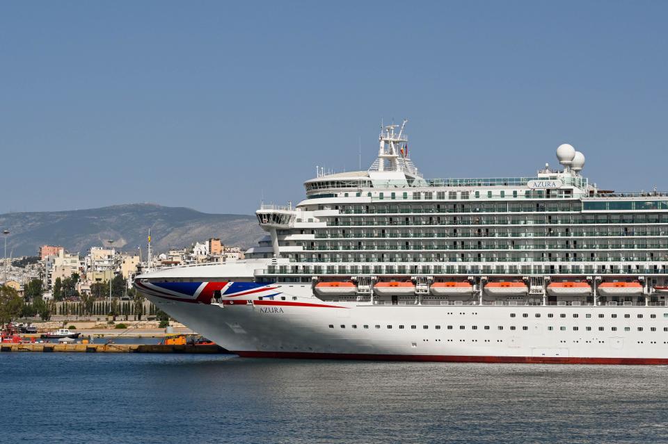 Piraeus, Athens, Greece - June 2022: P&O cruise ship Azura moored in the port of Piraeus while on a visit to Athens.