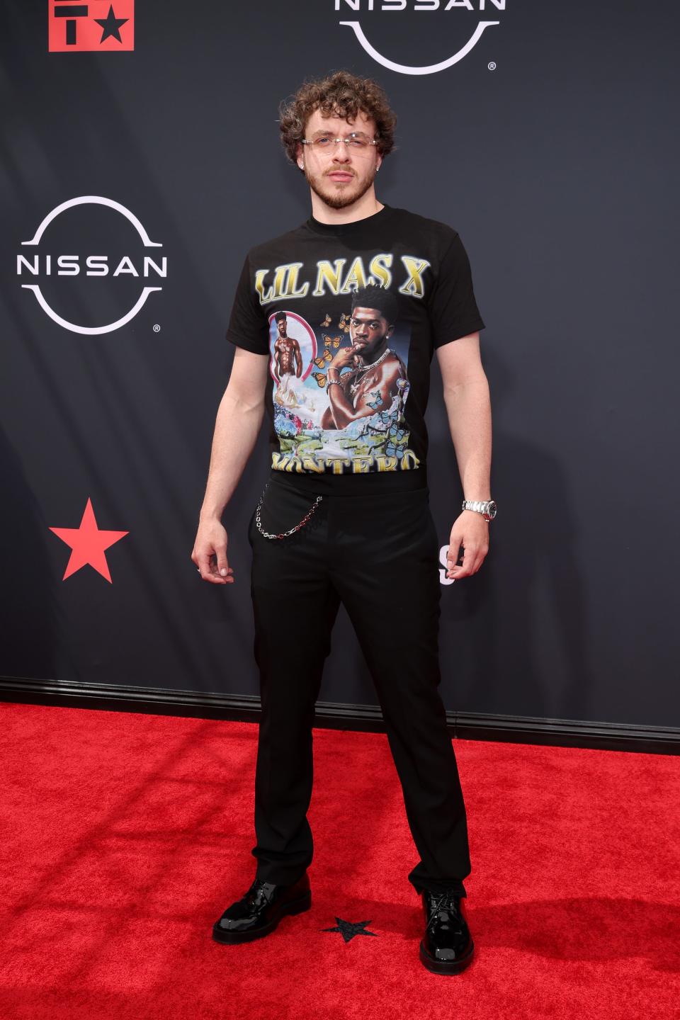 Rapper Jack Harlow showed love to his "Industry Baby" collaborator Lil Nas X on the red carpet at the 2022 BET Awards on June 26, 2022.