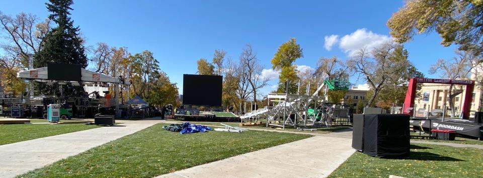 Crews set up for ESPN’s “College GameDay” show at the University of Utah in Salt Lake City on Thursday, Oct. 26, 2023. “College GameDay” has activities on Friday and Saturday. | Kristin Murphy, Deseret News