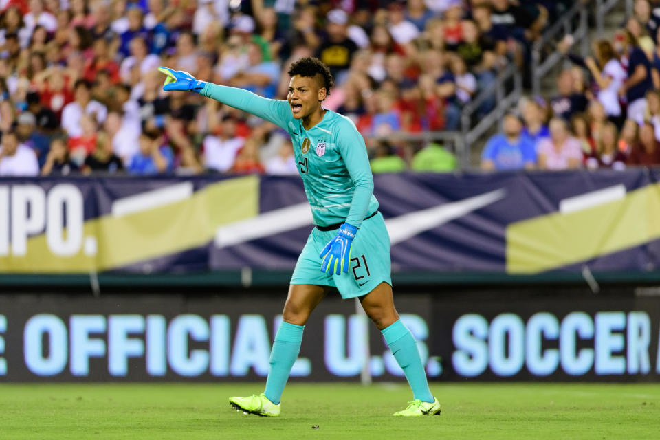 PHILADELPHIA, PA - AUGUST 29: Adrianna Franch #21 of the United States during a game between Portugal and USWNT at Lincoln Financial Field on August 29, 2019 in Philadelphia, Pennsylvania. (Photo by Howard Smith/ISI Photos/Getty Images).