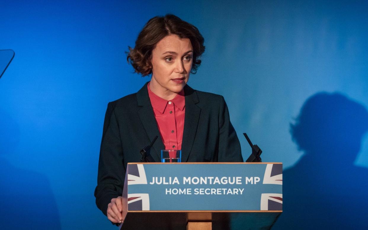 Keeley Hawes as Home Secretary Julia Montague - Ep 3