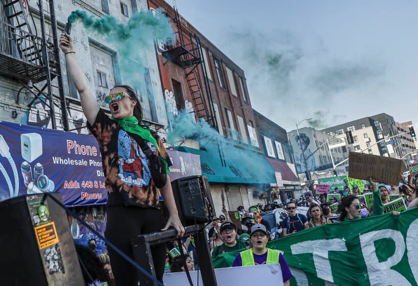 Los Angeles, CA, Monday, June 27, 2022 - RiseupforAbortionRights rallies hundreds throughout downtown opposing the recent Supreme Court decision to strike down Roe v Wade. (Robert Gauthier/Los Angeles Times)