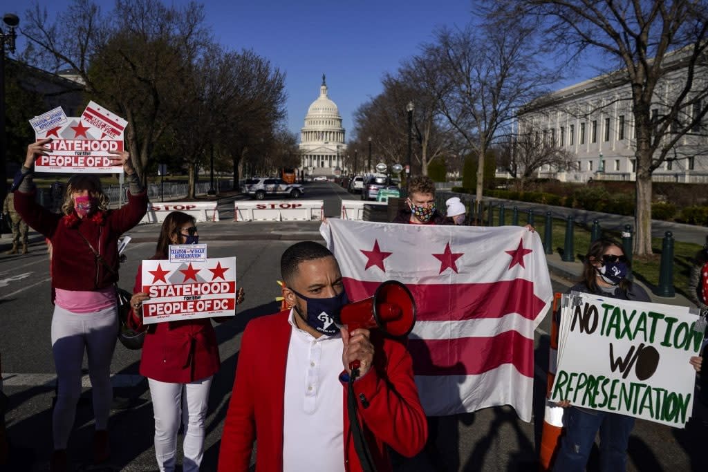 Dr. Ravi Perry and other residents of the District of Columbia rally for statehood near the U.S. Capitol on March 22, 2021 in Washington, DC. (Photo by Drew Angerer/Getty Images)