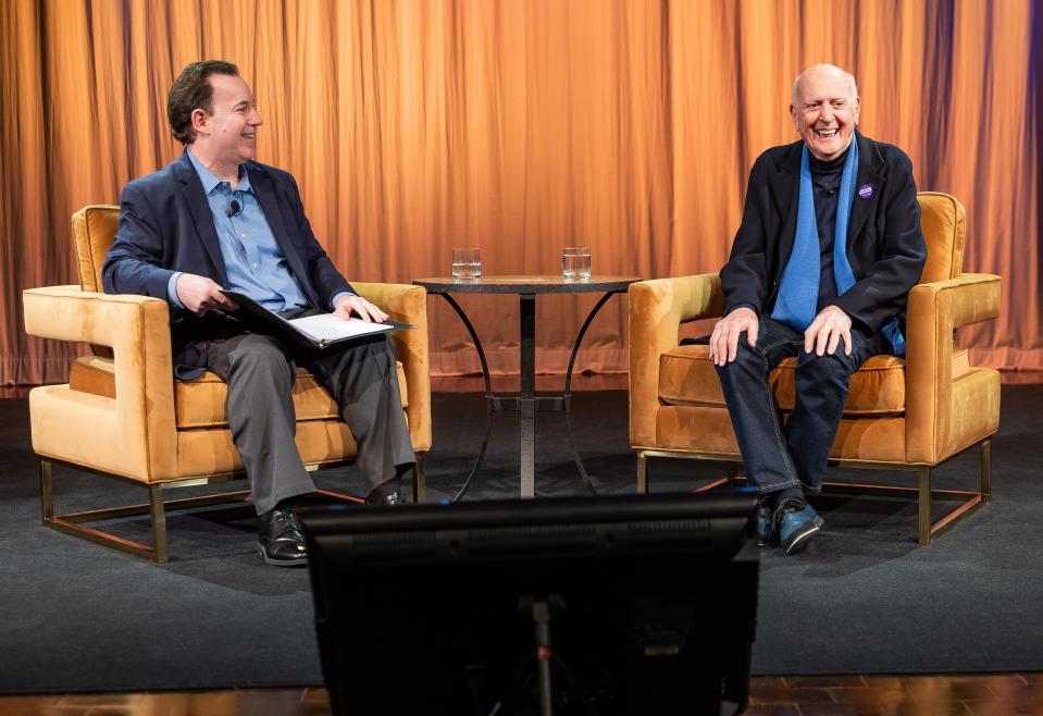 Hall of Fame songwriter Mike Stoller and Michael Gray, vice president of museum services at the Country Music Hall of Fame and Museum, in conversation in December.