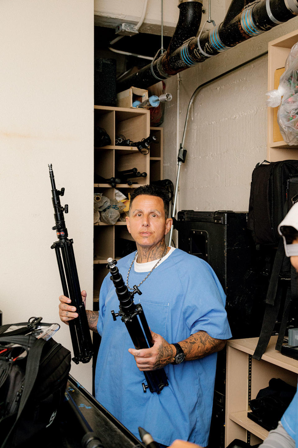 Venegas, with gear, is also part of the service dog training program at San Quentin. Incarcerated filmmakers made a video about him getting his dog, Wendel.