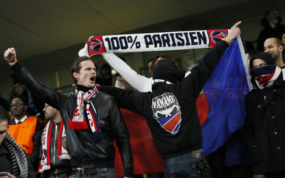 Football - Chelsea v Paris St Germain - UEFA Champions League Second Round Second Leg - Stamford Bridge, London, England - 11/3/15 Paris St Germain fans before the match Reuters / Stefan Wermuth Livepic EDITORIAL USE ONLY.