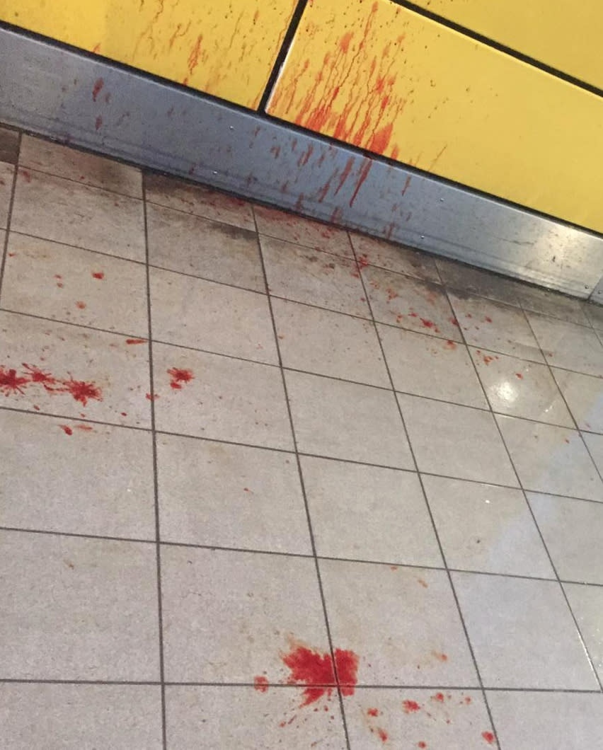 Tragic: Blood was clearly visible on the floor of the station on Tuesday morning as police closed East Croydon. (SWNS)