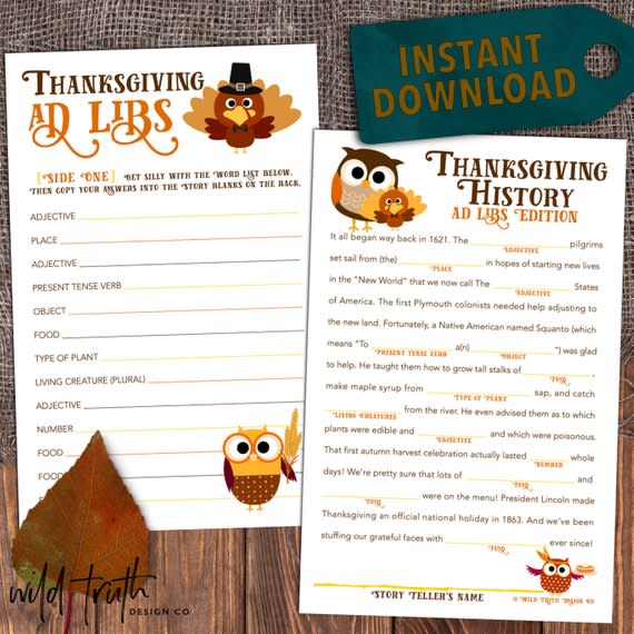 Printable Mad Lib Thanksgiving Game