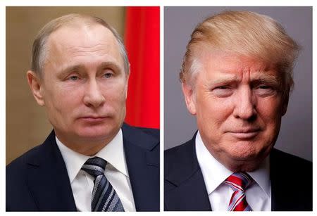 FILE PHOTO: A combination of file photos showing Russian President Vladimir Putin at the Novo-Ogaryovo state residence outside Moscow, Russia, January 15, 2016 and U.S. President Donald Trump posing for a photo in New York City, U.S., May 17, 2016. REUTERS/Ivan Sekretarev/Pool/Lucas Jackson/File Photos