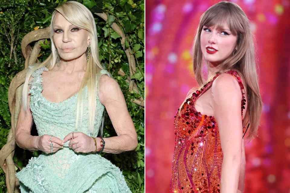 <p>Cindy Ord/MG24/Getty; Kevin Mazur/TAS24/Getty</p> Donatella Versace, Taylor Swift