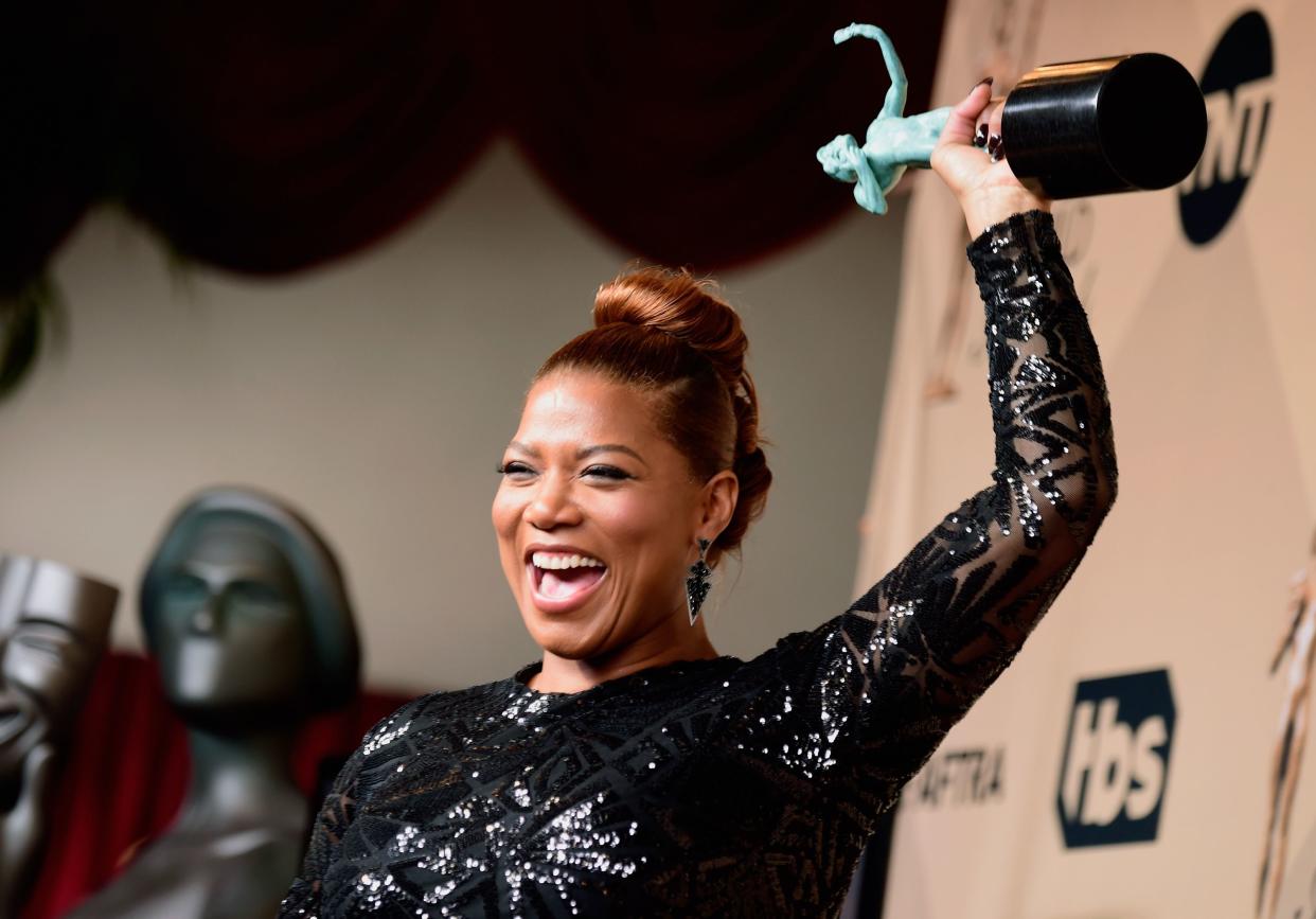 Actress Queen Latifah, winner of Outstanding Performance by a Female Actor in a Television Movie or Miniseries, for 'Bessie,' poses in the press room during the 22nd Annual Screen Actors Guild Awards at The Shrine Auditorium on January 30, 2016 in LA