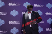 Georgia defensive lineman Jordan Davis poses on the red carpet before the first round of the NFL football draft Thursday, April 28, 2022, in Las Vegas. (AP Photo/Jae C. Hong )