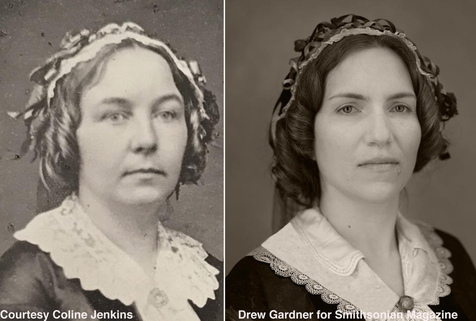 Elizabeth Jenkins-Sahlin (right), a descendant of Elizabeth Cady Stanton (left), is the only woman photographed for the American series of 