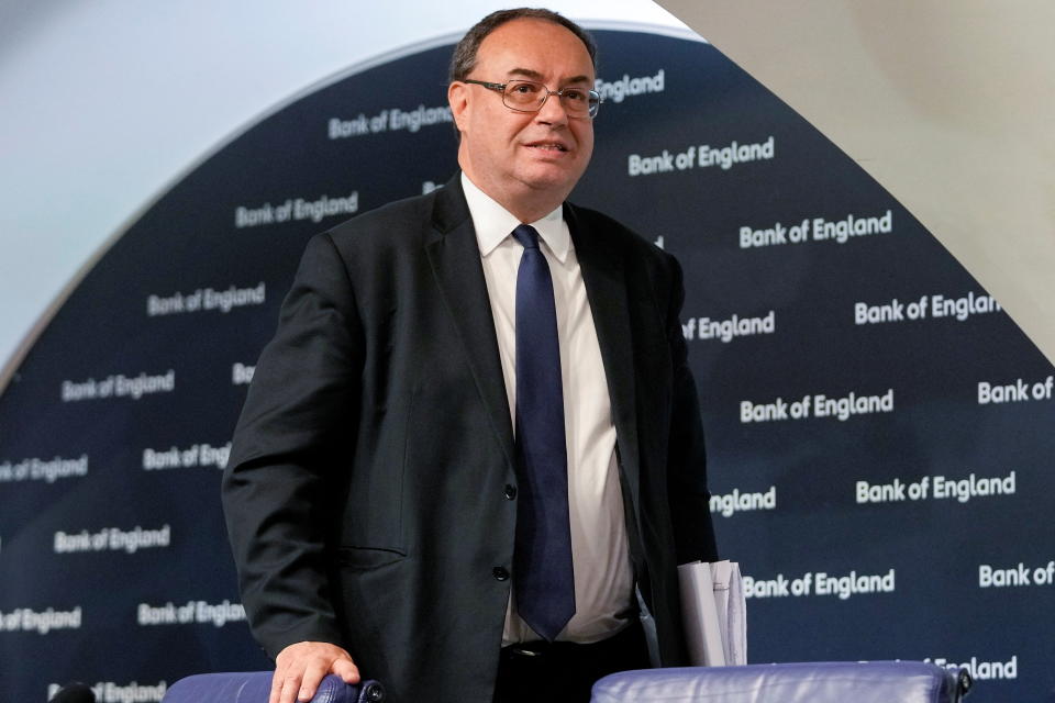 Governor of the Bank of England Andrew Bailey leaves after addressing the media on the Monetary Policy Report at the Bank of England in London, Britain May 5, 2022. Frank Augstein/Pool via REUTERS