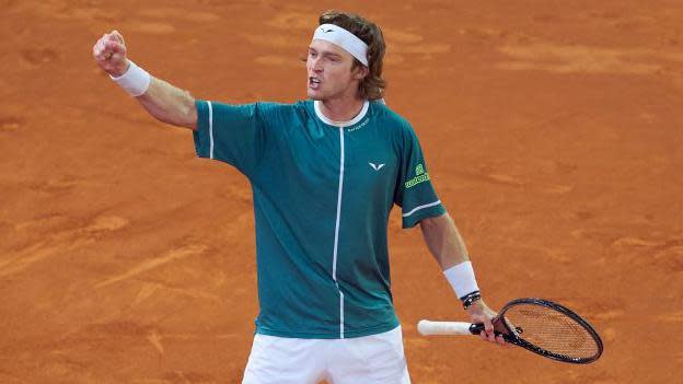 Andrey Rublev celebrates a shot in Madrid