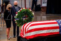 <p>Former Vice President and current presumptive Democratic presidential nominee Joe Biden and his wife, Dr. Jill Biden, paid their respects at the memorial service. President Donald Trump did not attend the event. </p>