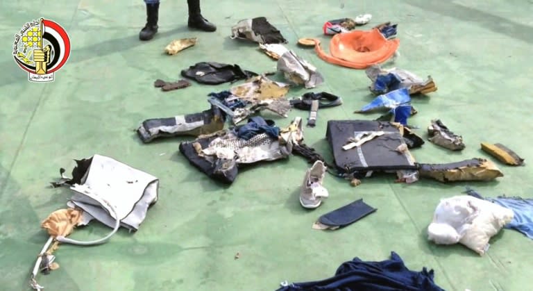 Picture on the official Facebook page of the Egyptian military spokesperson shows part of debris found by search teams looking for the EgyptAir flight which plunged into the Mediterranean