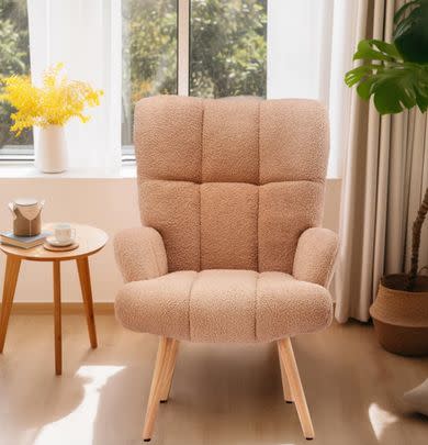 A soft sherpa-upholstered chair