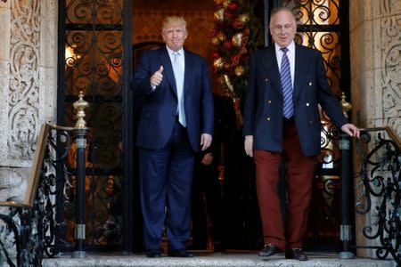 U.S. President-elect Donald Trump (L) sees out World Jewish Congress President Ronald Lauder (R) after their meeting at the Mar-a-lago Club in Palm Beach, Florida, U.S. December 28, 2016. REUTERS/Jonathan Ernst