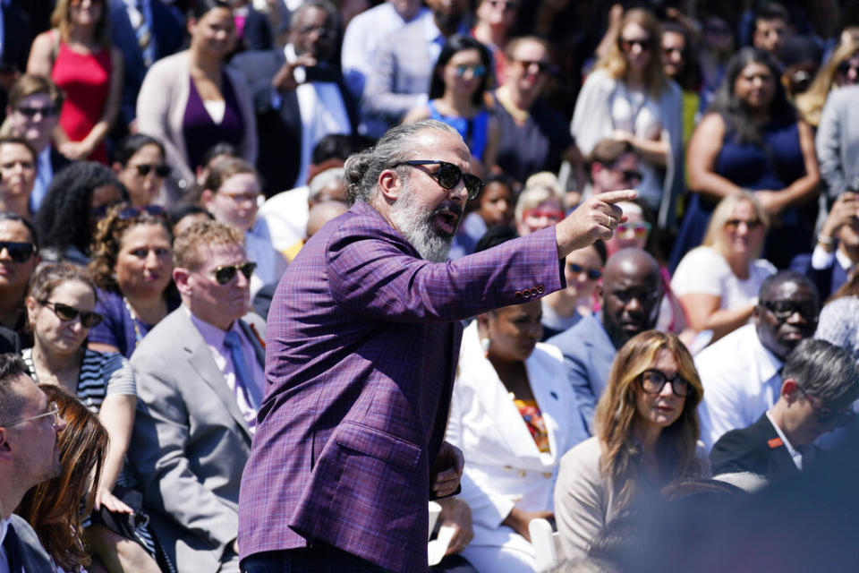 Manuel Oliver interrupted President Joe Biden’s speech at the White House. - Credit: (AP Photo/Evan Vucci)