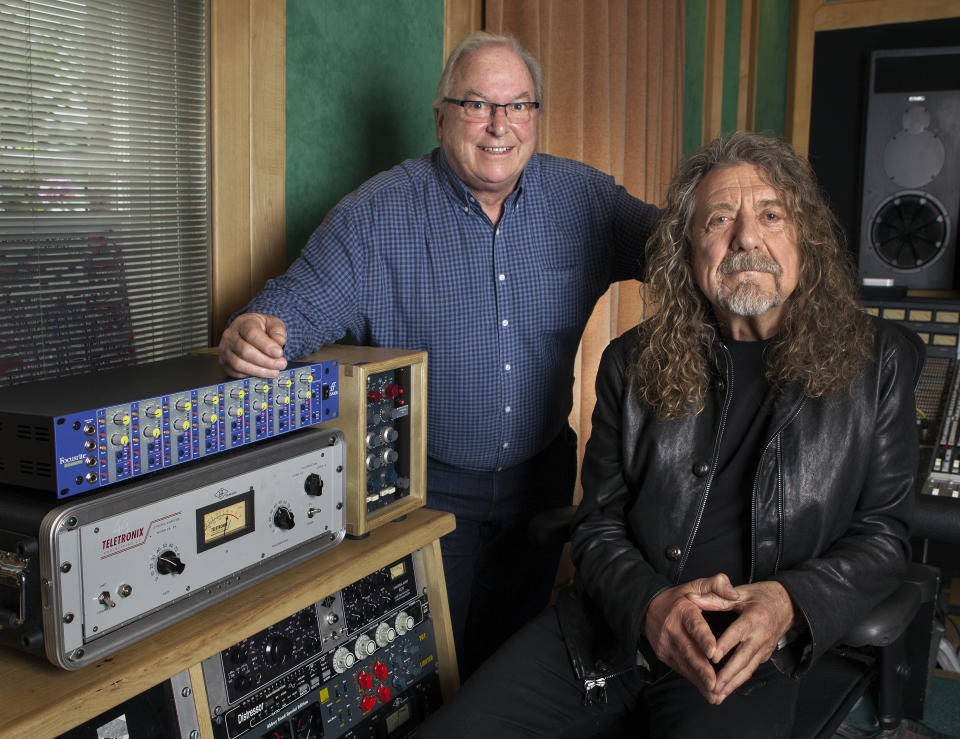 Philip Dudderidge with Led Zeppelin’s Robert Plant (Joanna Dudderidge/PA)