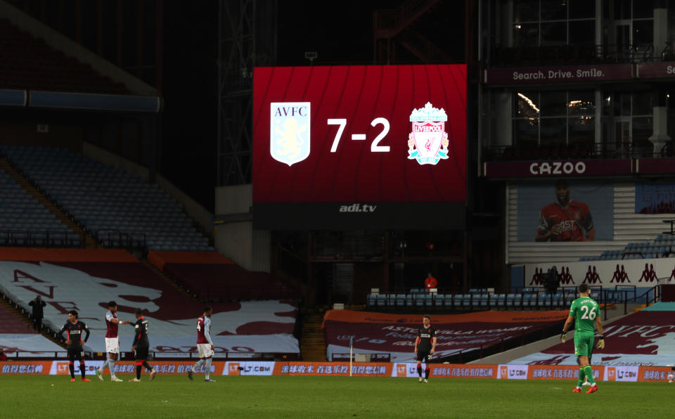 The scoreboard said it all for Liverpool against Aston Villa. (Photo by Catherine Ivill/Getty Images)