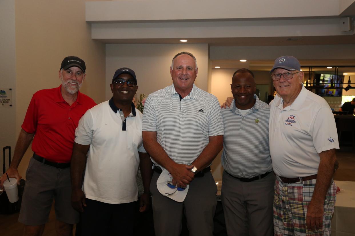 Stan Krause, Tony Reagins, Mike Scioscia, Quinton Egson and Dave Ison pose at the 8th annual Tony Reagins Scholarship Golf Tournament.