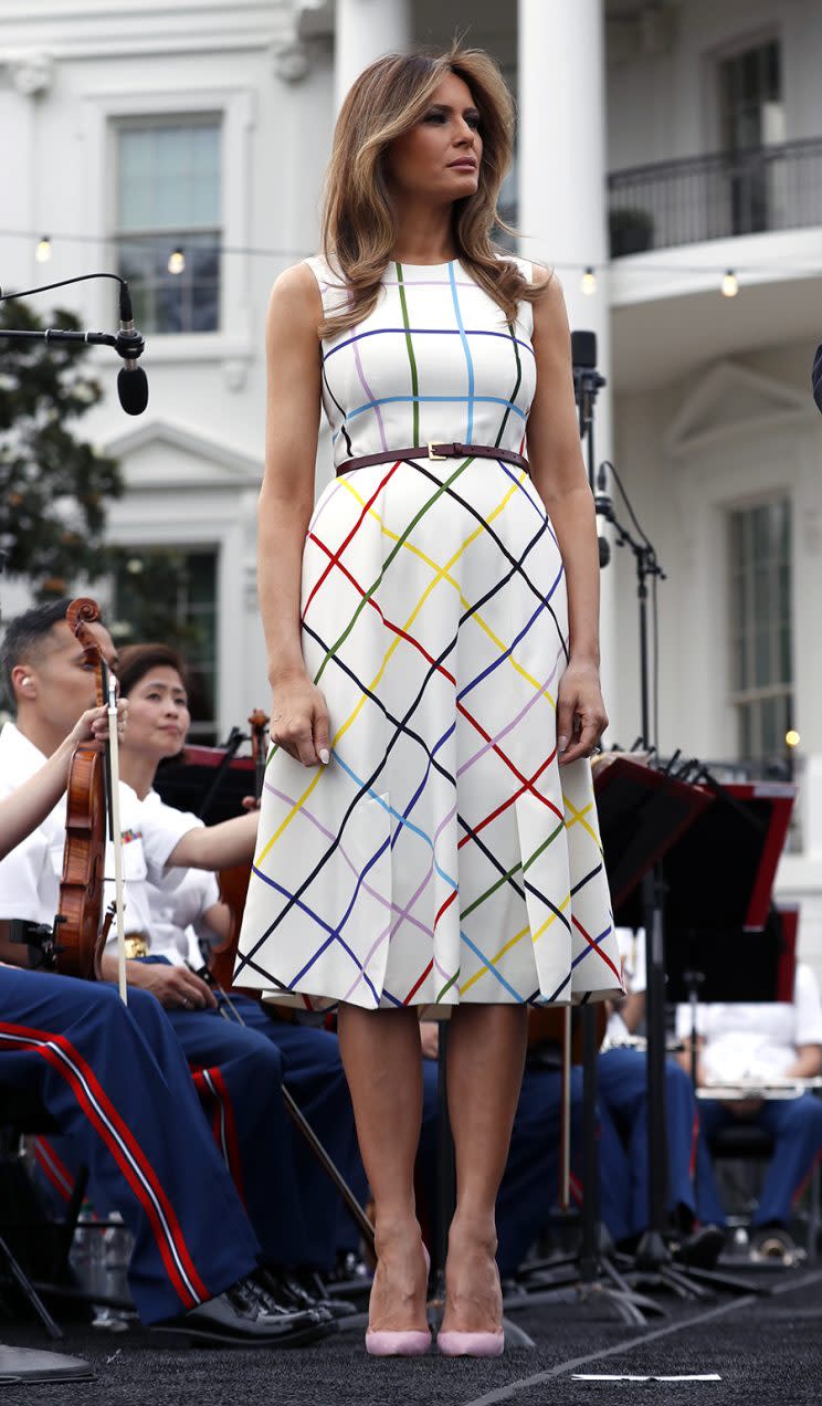 Melania Trump in a Mary Katrantzou dress. (Photo: AP Images)