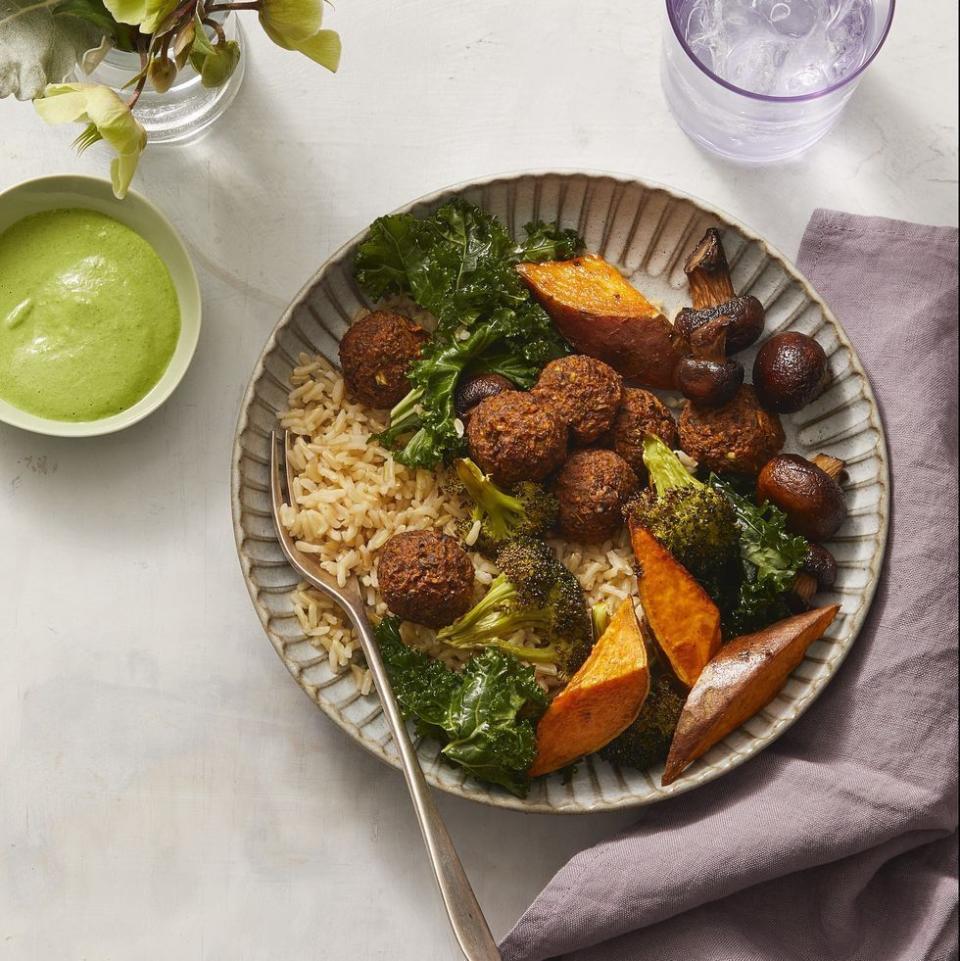 Lentil Broccoli Falafel Bowls With Jalapeño-Herb Tahini