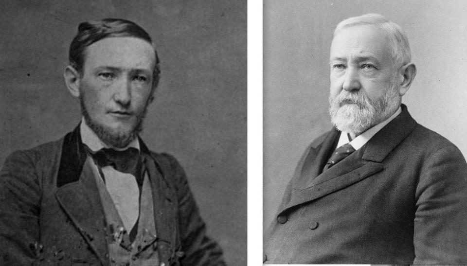 Benjamin Harrison, at left, circa 1850, around the time the future 23rd President if the United States visited Honesdale, Pa. courting his first wife, Caroline. At right: As the 23rd U.S. President, 1889-1893.
/ Public domain/ Wikimedia Commons