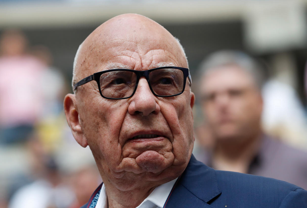 Rupert Murdoch, Chairman of Fox News Channel stands before Rafael Nadal of Spain plays against Kevin Anderson of South Africa on September 10, 2017. (REUTERS/Mike Segar)
