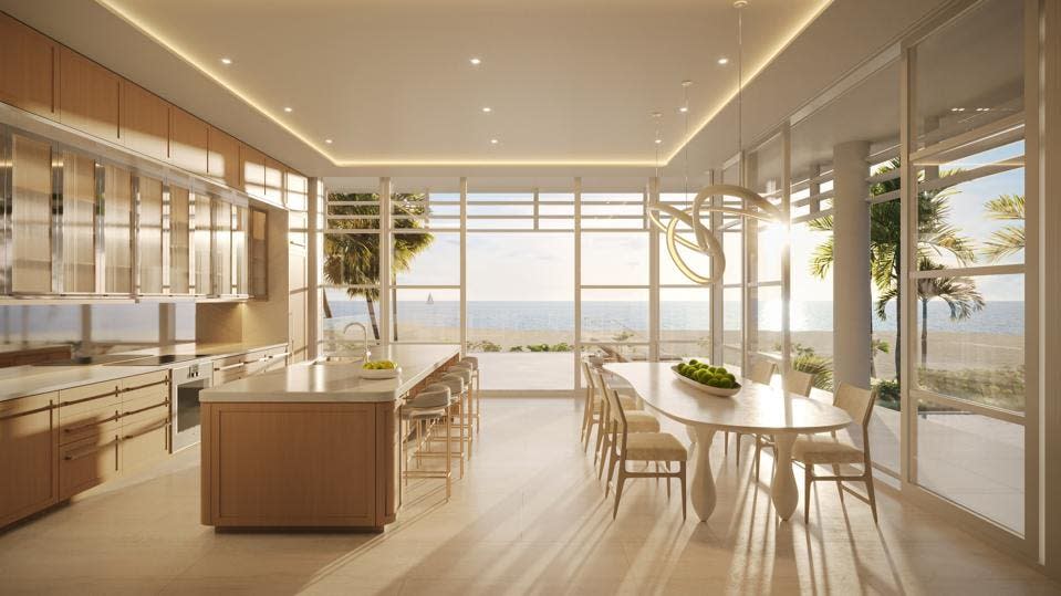 Cocina de la casa de playa. Los diseñadores aseguran que impulsar un estilo contemporáneo y atrevido. (Forbes)