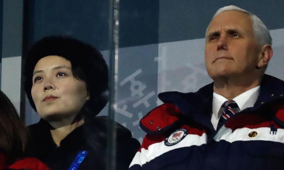 Mike Pence, the US vice-president, and Kim Yo-jong, at the opening ceremony of the Winter Olympics.