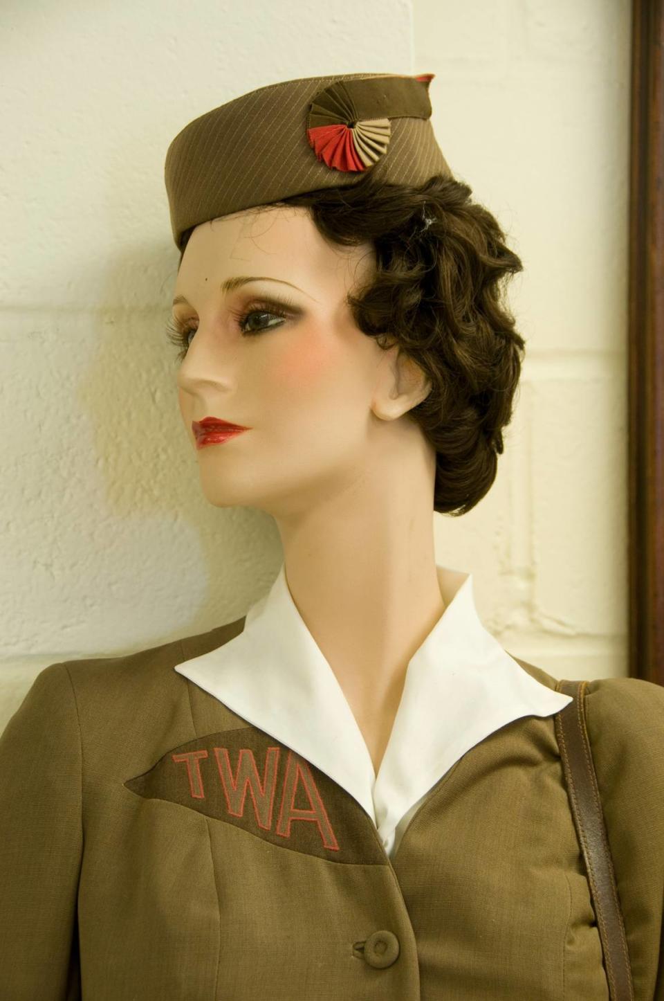 A scene from the museum in 2009: a mannequin in an old TWA hostess outfit.