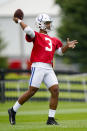 Indianapolis Colts quarterback Brett Hundley throws during practice at the NFL team's football training camp in Westfield, Ind., Saturday, July 31, 2021. (AP Photo/Michael Conroy)