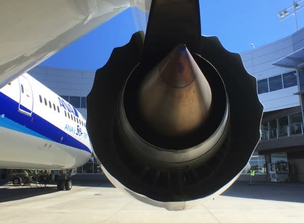 A Rolls-Royce engine is seen on a Boeing 787-9 Dreamliner owned by ANA Holdings Inc. in Everett, Washington, U.S. August 17, 2016. REUTERS/Alwyn Scott/File Photo - S1BEUDVRNOAB