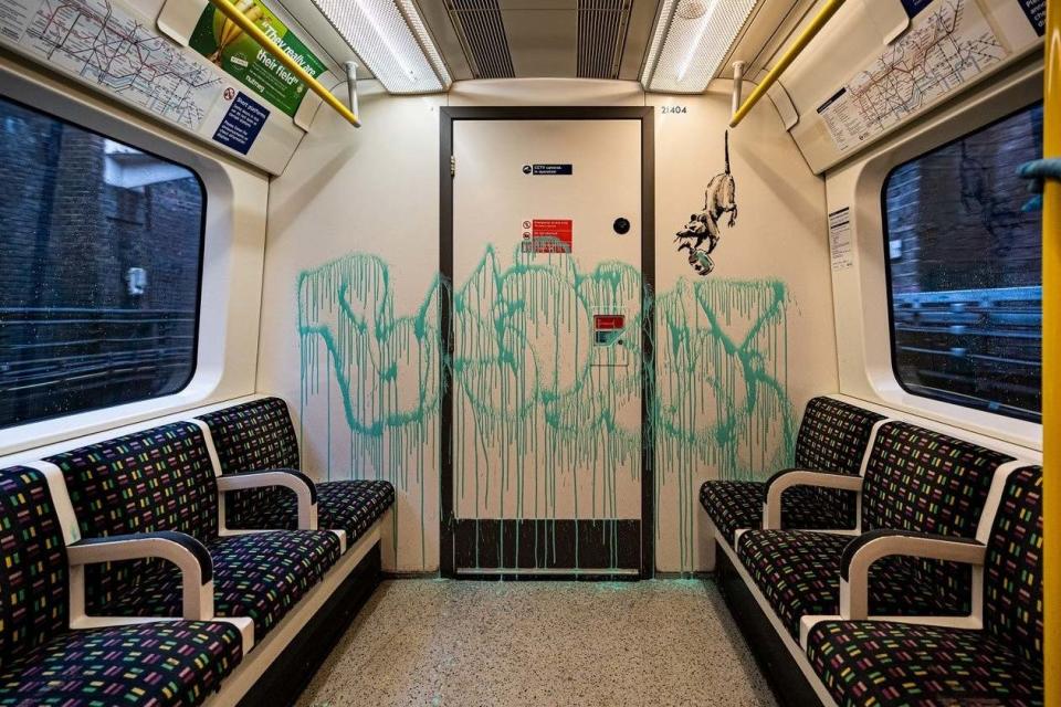 The artist wrote Banksy on a Tube train as part of his latest artwork (INSTAGRAM/BANKSY via REUTERS)